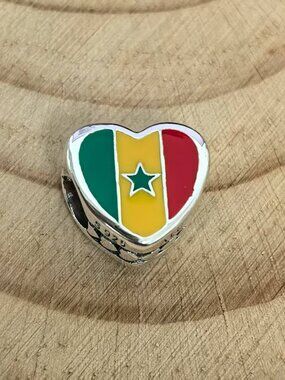 Pandora Senegal Flag Heart Bead Love Senegal Charm Travel, S925 Silver Jewelry